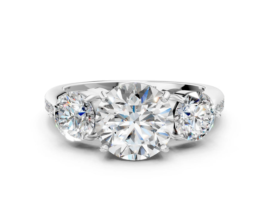 White gold Three-Stone Round Diamond Channel Set Engagement Ring with Prong Setting