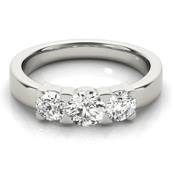 White gold Three-Stone Round Diamond Classic Band with Prong Setting
