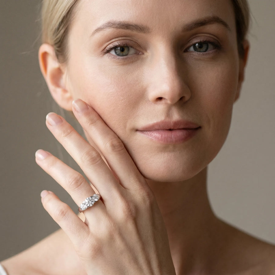 White gold Three-Stone Round Diamond Classic Band with Prong Setting