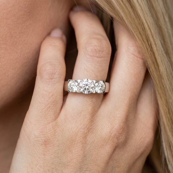 White gold Three-Stone Round Diamond Classic Band with Prong Setting