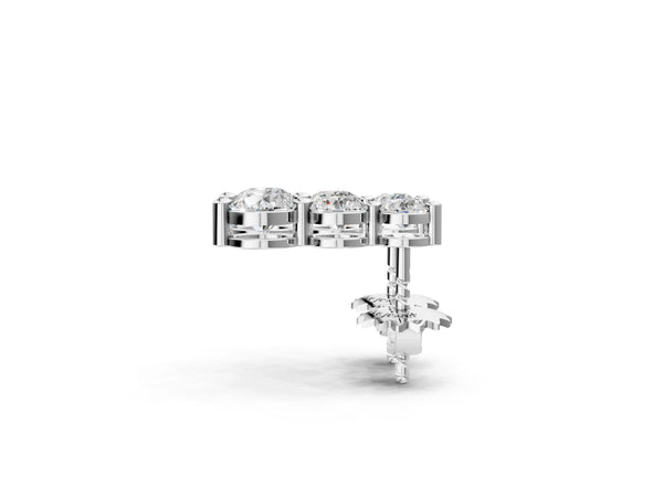 Silver Three-Stone Round Diamond Drop Earrings with Prong Setting on Silver