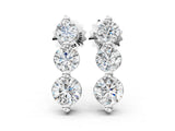 White gold Three-Stone Round Diamond Drop Earrings with Prong Setting on White Gold_12