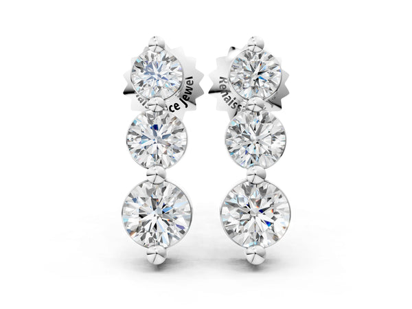 White gold Three-Stone Round Diamond Drop Earrings with Prong Setting on White Gold