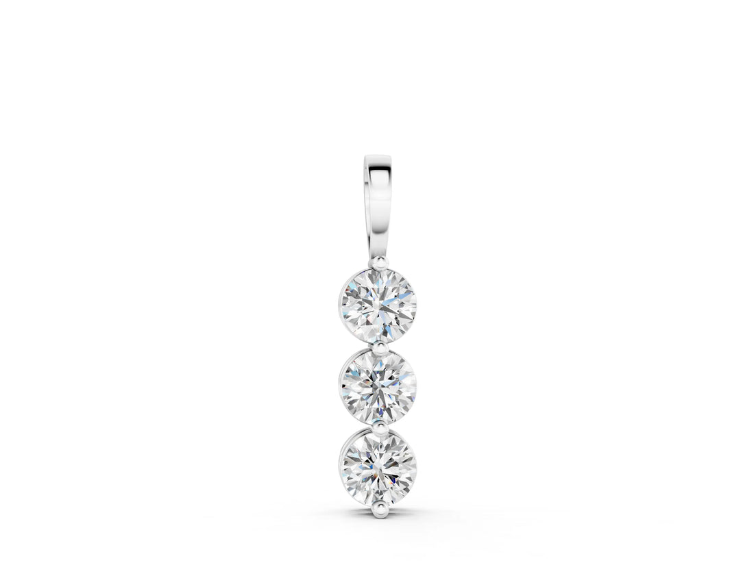 White gold Three-Stone Round Diamond Drop Pendant with Four-Prong Setting_13