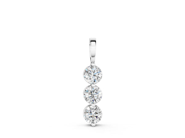 Silver Three-Stone Round Diamond Drop Pendant with Four-Prong Setting
