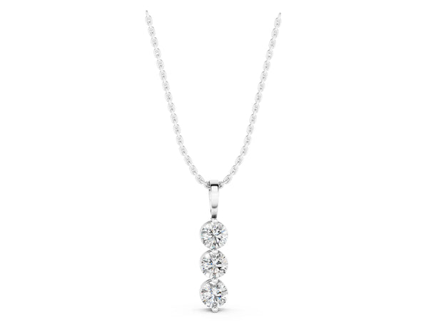 White gold Three-Stone Round Diamond Drop Pendant with Four-Prong Setting