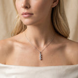 White gold Three-Stone Round Diamond Drop Pendant with Four-Prong Setting_18