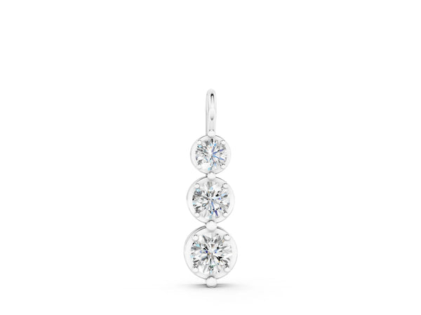 Silver Three-Stone Round Diamond Drop Pendant with Prong Setting