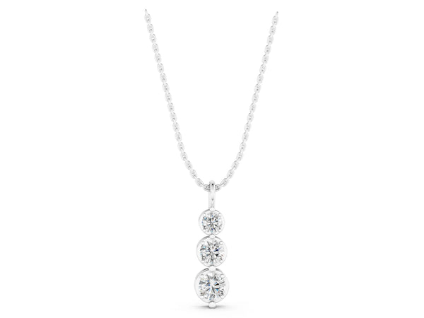 Silver Three-Stone Round Diamond Drop Pendant with Prong Setting