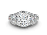 White gold Three-Stone Round Diamond Engagement Ring with Pave Band and Prong Setting_10