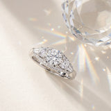 White gold Three-Stone Round Diamond Engagement Ring with Pave Band and Prong Setting_17