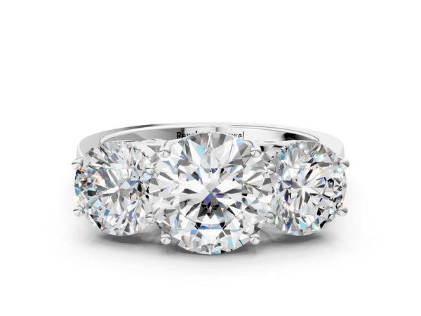 White gold Three-Stone Round Diamond Engagement Ring with Prong Setting on a Classic Band