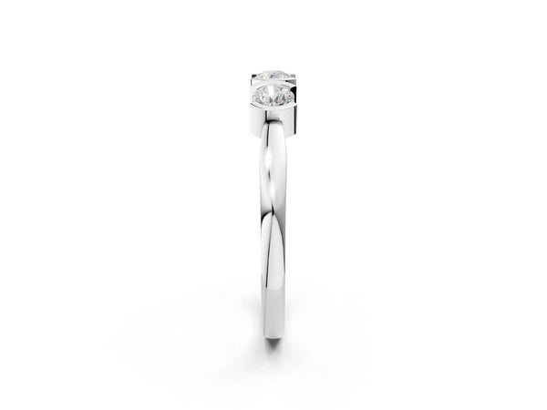 White gold Three-Stone Round Diamond Half Bezel Prong Band