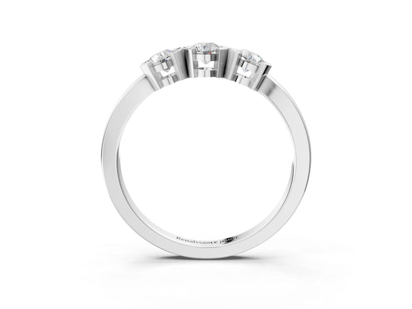 White gold Three-Stone Round Diamond Half Bezel Prong Band
