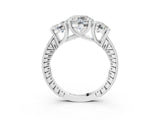 White gold Three-Stone Round Diamond Milgrain Pave Band with Prong Setting 3