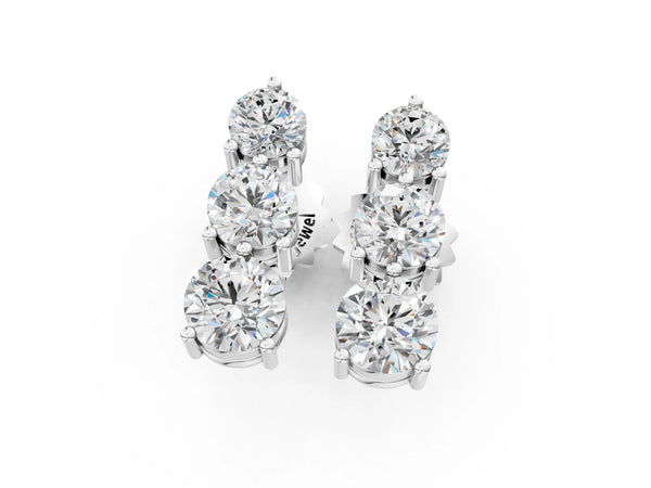 White gold Three-Stone Round Diamond Prong-Set Drop Earrings