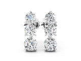 Silver 2.15 Carat E VS Three-Stone Round Diamond Prong-Set Drop Earrings