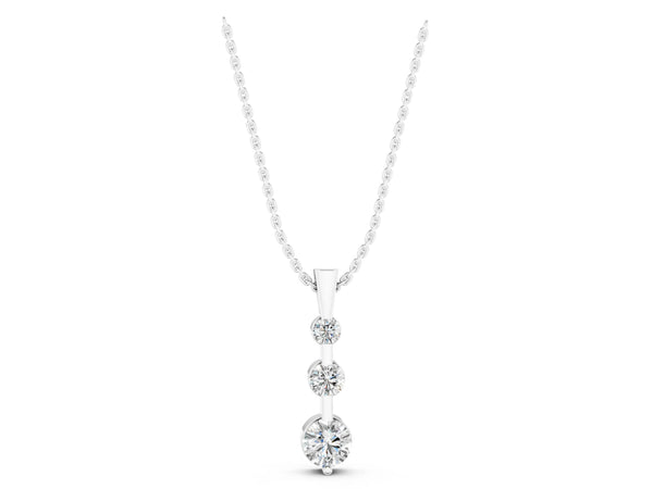 Silver Three-Stone Round Diamond Prong-Set Pendant