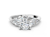 White gold Three-Stone Round Diamond Ring with Pear Side Stones in Four-Prong Setting_72