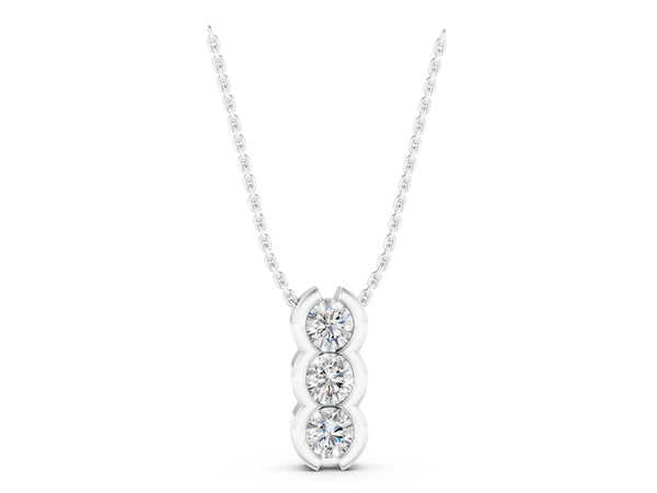 Silver Three Stone Round Diamond Shared Prong Pendant