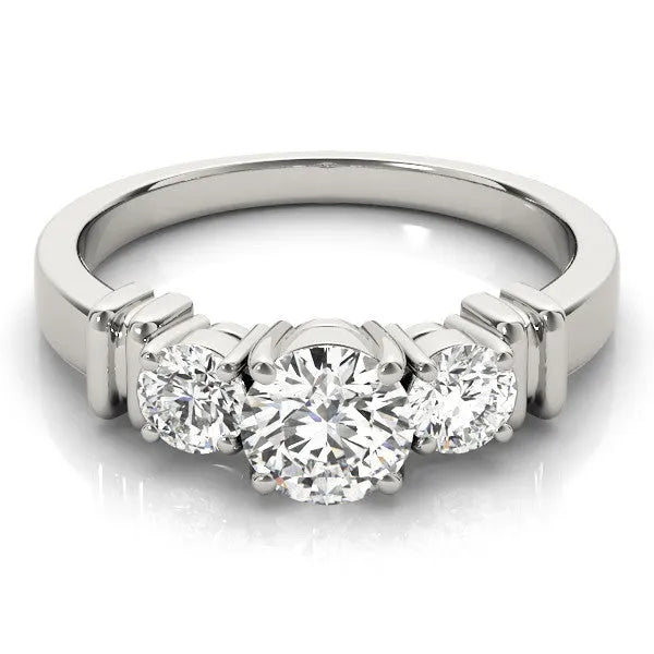 White gold Three-Stone Round Diamond Solitaire Ring with Channel Band and Prong Setting
