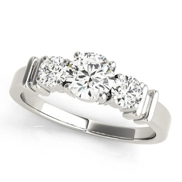 White gold Three-Stone Round Diamond Solitaire Ring with Channel Band and Prong Setting