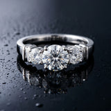 White gold Three-Stone Round Diamond Solitaire Ring with Channel Band and Prong Setting_31