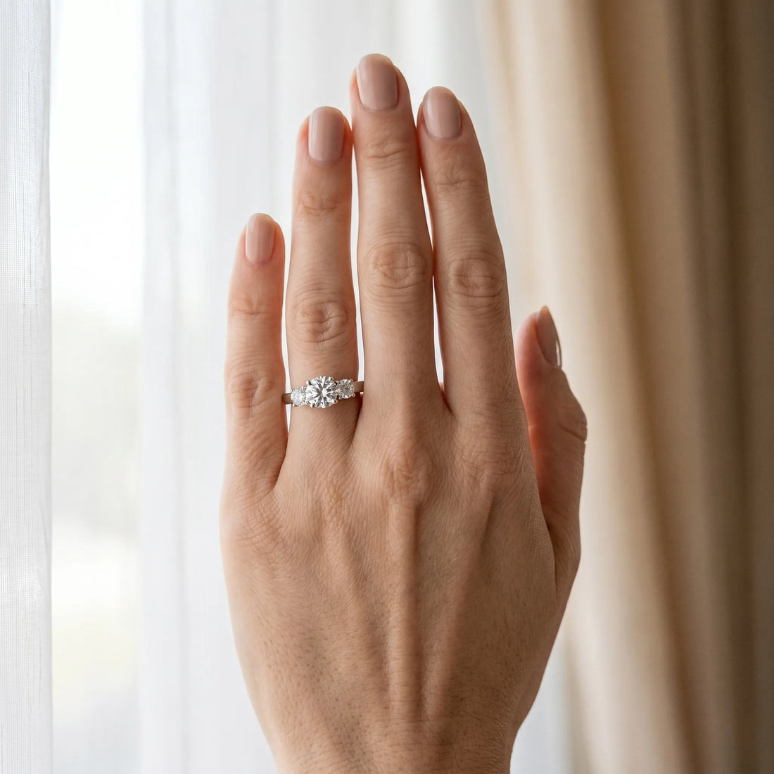 White gold Three-Stone Round Diamond Solitaire Ring with Channel Set Band and Four-Prong Setting_28