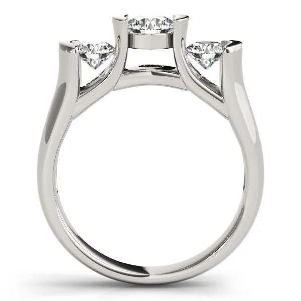 White gold Three-Stone Round Diamond Trellis Engagement Ring with Channel-Set Band