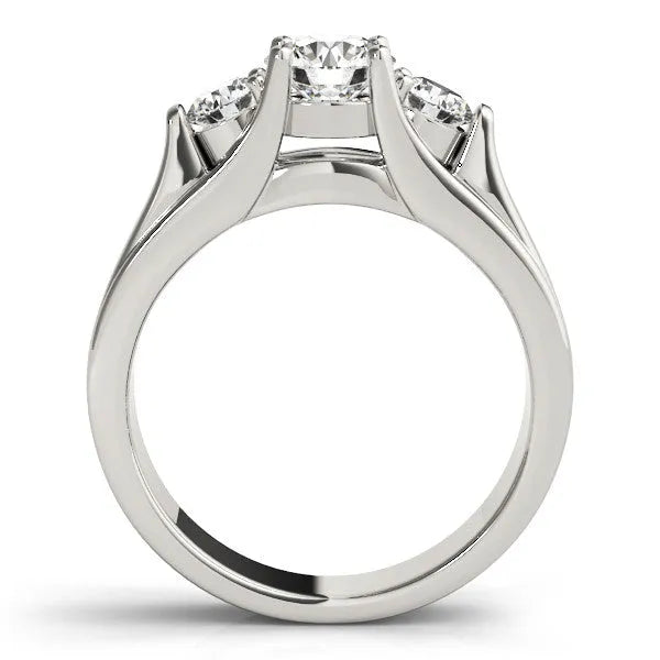 White gold Three-Stone Round Diamond Trellis Engagement Ring with Split Shank Band