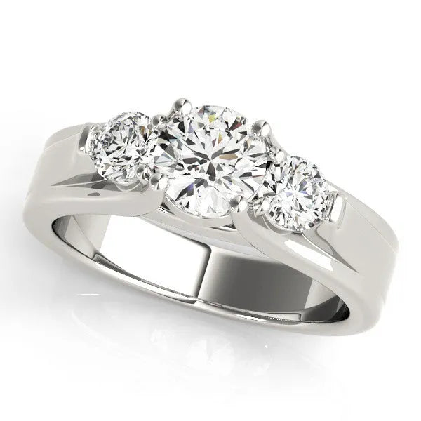 White gold Three-Stone Round Diamond Trellis Engagement Ring with Split Shank Band