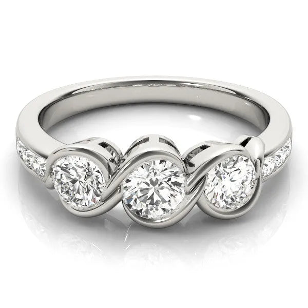 White gold Three-Stone Round Diamond Twist Band with Channel Setting