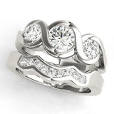 White gold Three-Stone Round Diamond Wave Band with Bezel Setting 1
