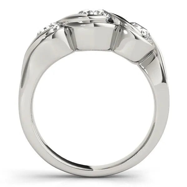 White gold Three-Stone Round Diamond Wave Band with Bezel Setting