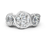 White gold Three-Stone Round Diamond Wave Band with Bezel Setting_14