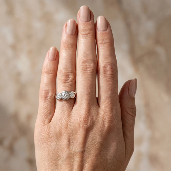 White gold Three-Stone Round Diamond Wave Band with Bezel Setting