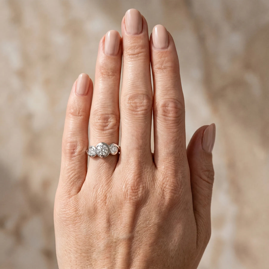 White gold Three-Stone Round Diamond Wave Band with Bezel Setting