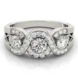 White gold Three-Stone Round Diamond Wave Pave Band with Prong Setting 1