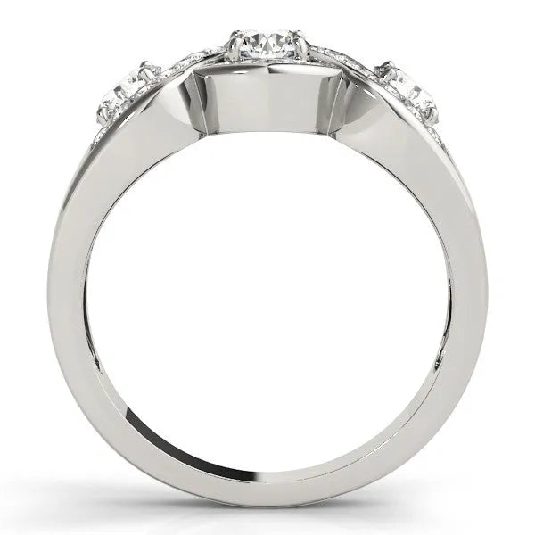White gold Three-Stone Round Diamond Wave Pave Band with Prong Setting