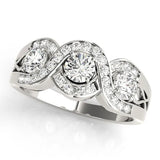 White gold Three-Stone Round Diamond Wave Pave Band with Prong Setting