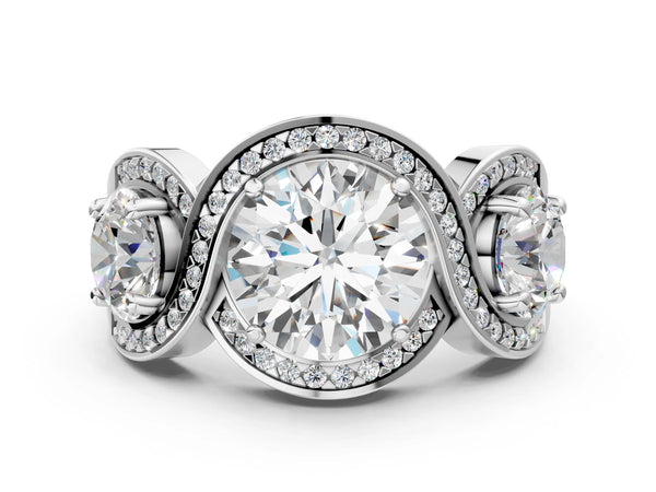 White gold Three-Stone Round Diamond Wave Pave Band with Prong Setting