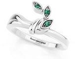 White gold Three-Stone Round Green Sapphire Leaf Bypass Ring with Bezel Setting_7