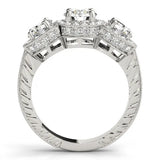 White gold Three-Stone Round Halo Diamond Milgrain Band with Four-Prong Setting 2