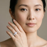 White gold Three-Stone Round Halo Diamond Milgrain Band with Four-Prong Setting_26