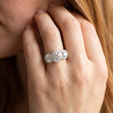 White gold Three-Stone Round Halo Diamond Ring with Pavé Band and Prong Setting_29