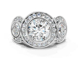 White gold Three-Stone Round Halo Pavé Diamond Ring_11