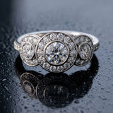 White gold Three-Stone Round Halo Pavé Diamond Ring_24