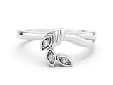 White gold Three-Stone Round Moissanite Leaf Bypass Ring with Bezel Setting_14