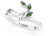 White gold Three-Stone Round Peridot Leaf Bypass Ring with Bezel Setting_7