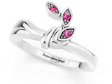 White gold Three-Stone Round Pink Sapphire Leaf Bypass Ring with Bezel Setting_19